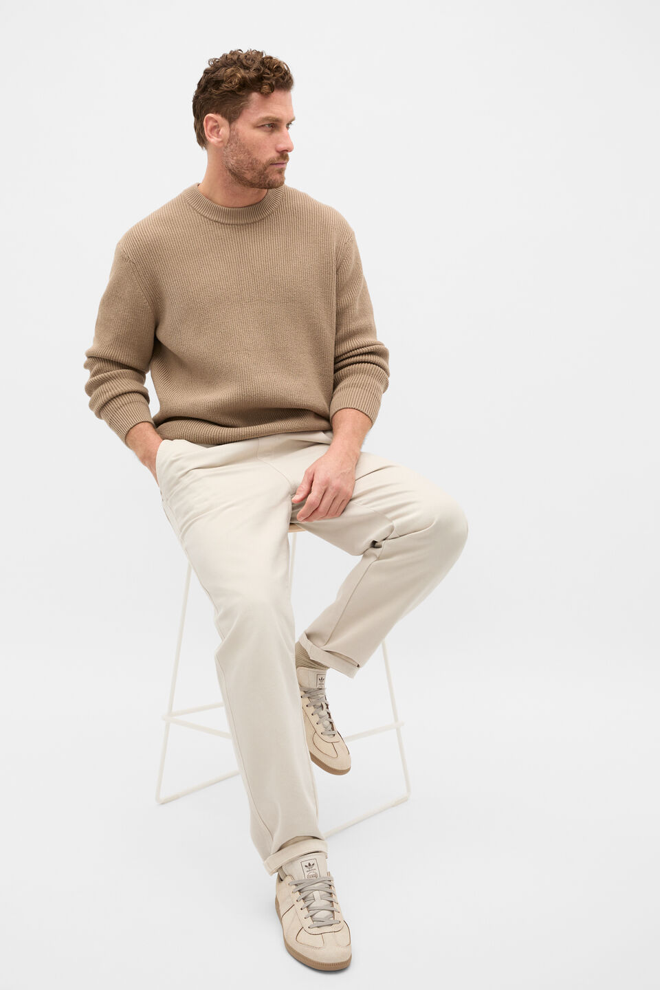 Cotton Crew Neck Knit  Dark Stone