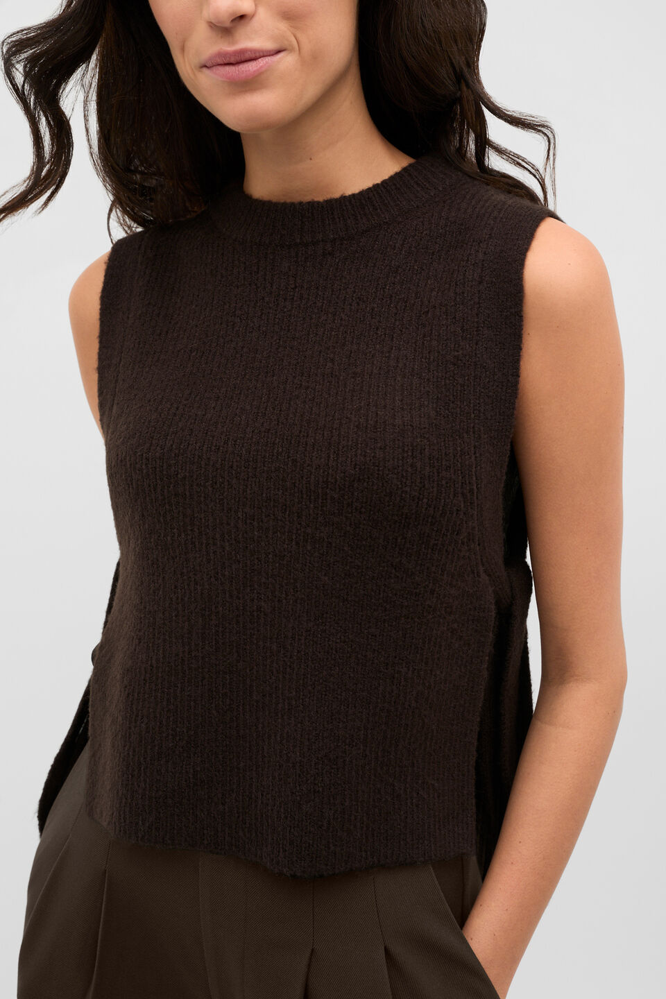 Tie Detail Collar Bib  Coffee Bean