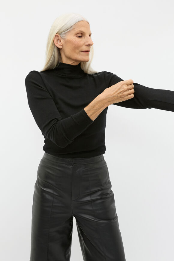 Australian Merino Mock Neck Top  Black  hi-res