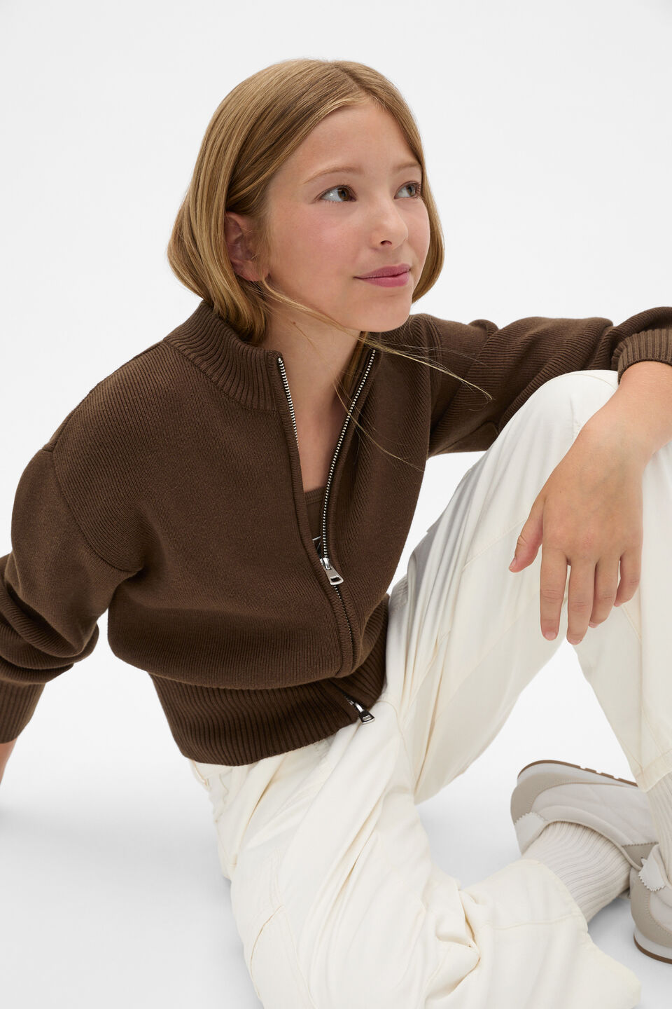 Zip Through Knit Cardigan  Chocolate