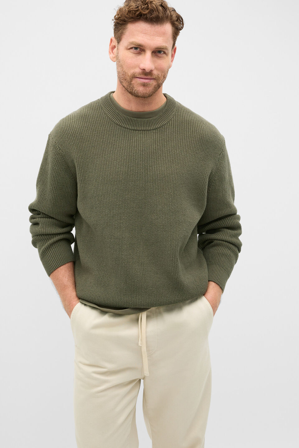 Cotton Crew Neck Knit  Olive