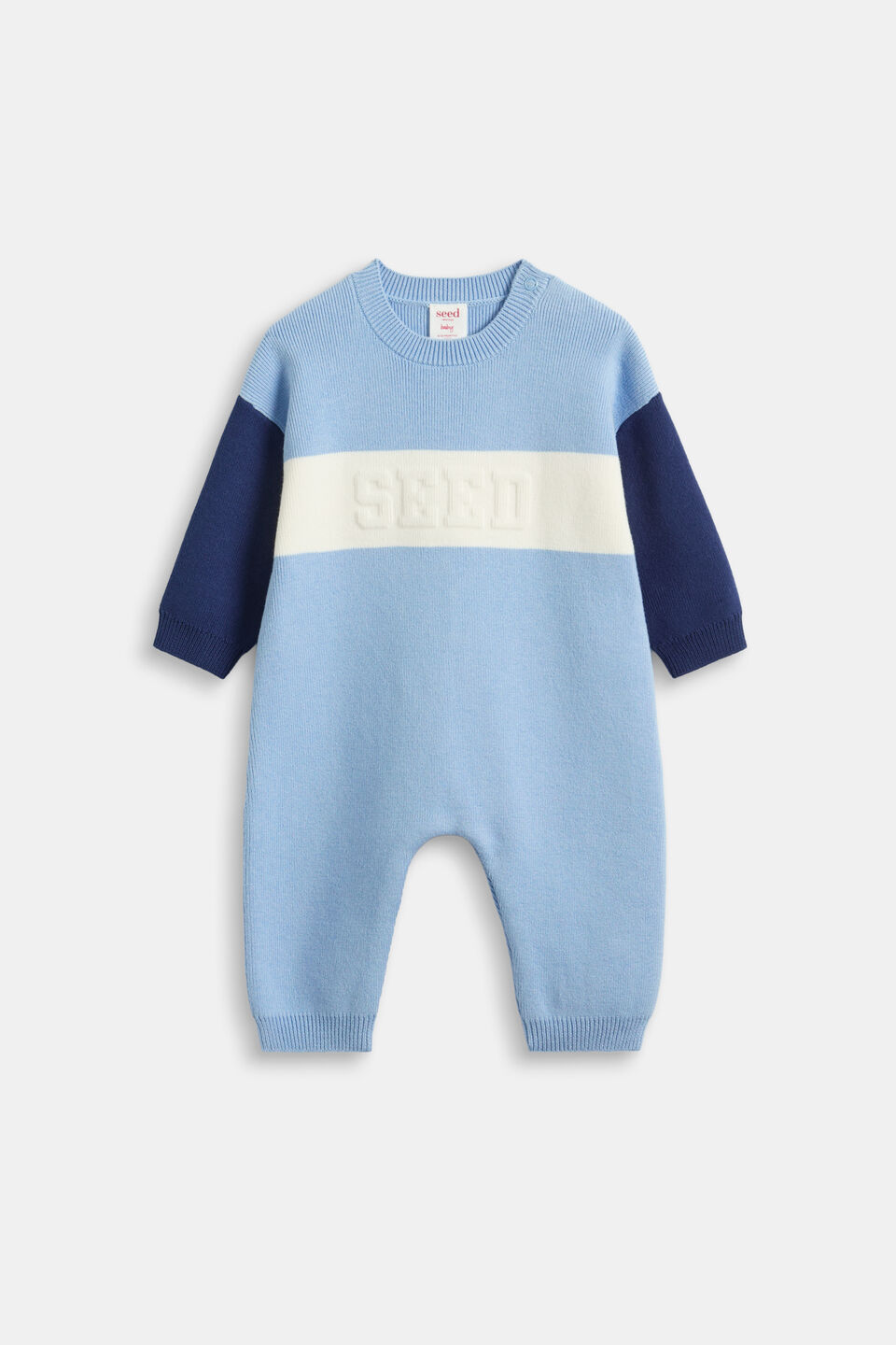 Colourblock Logo Knit Romper  Cloud Blue