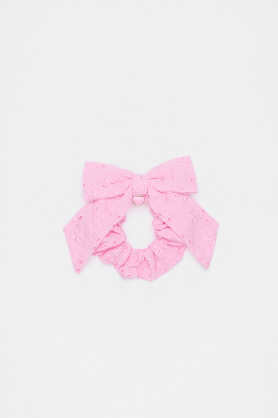 Broderie Charm Bow Scrunchies  Candy Pink