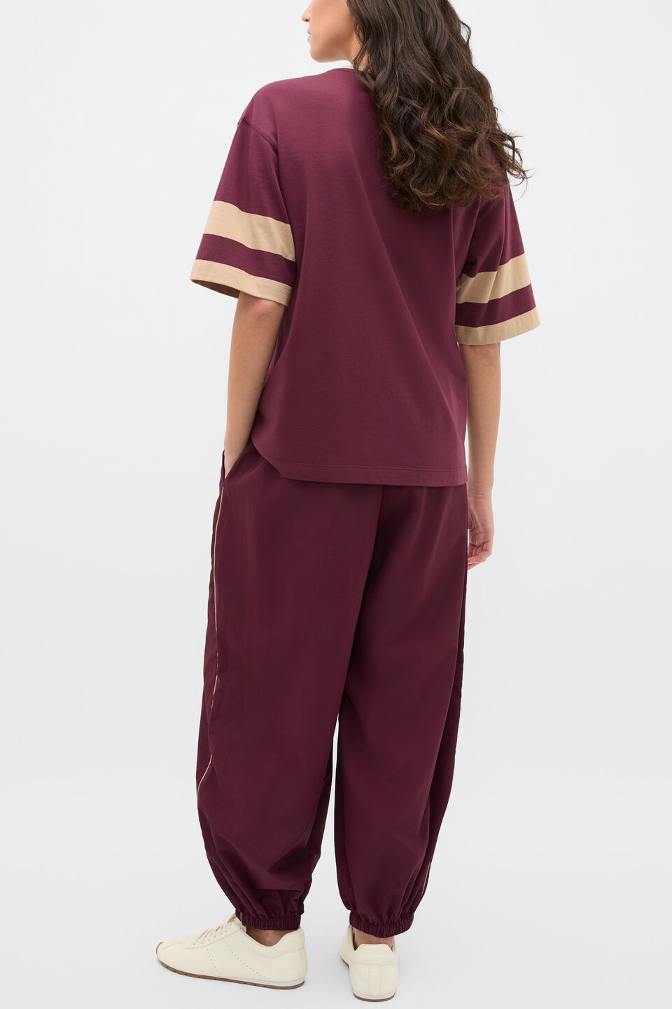 MD Cotton Contrast Boyfriend Tee  Plum Red