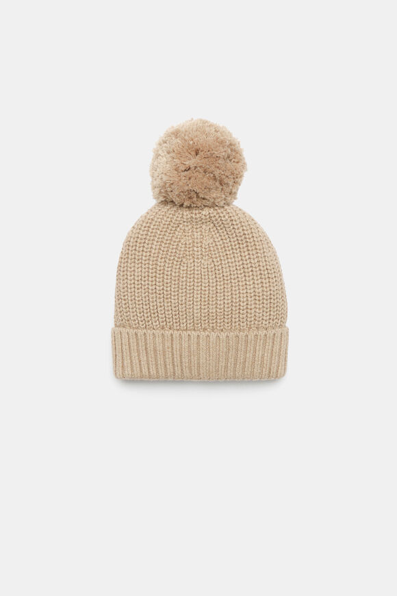 Knitted Pompom Beanie  Nutmeg Marle  hi-res