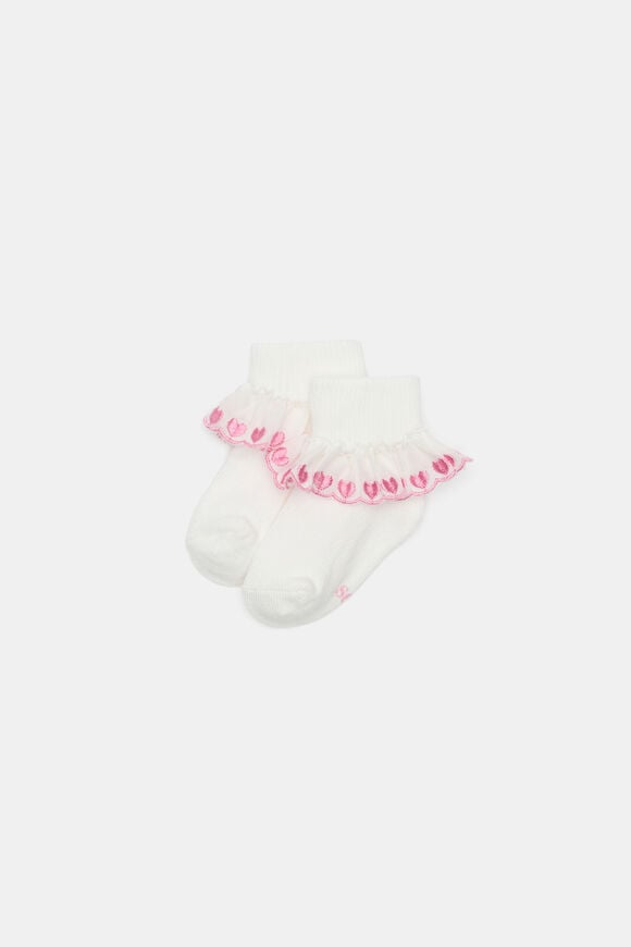 Baby Heart Frill Sock  Vanilla  hi-res