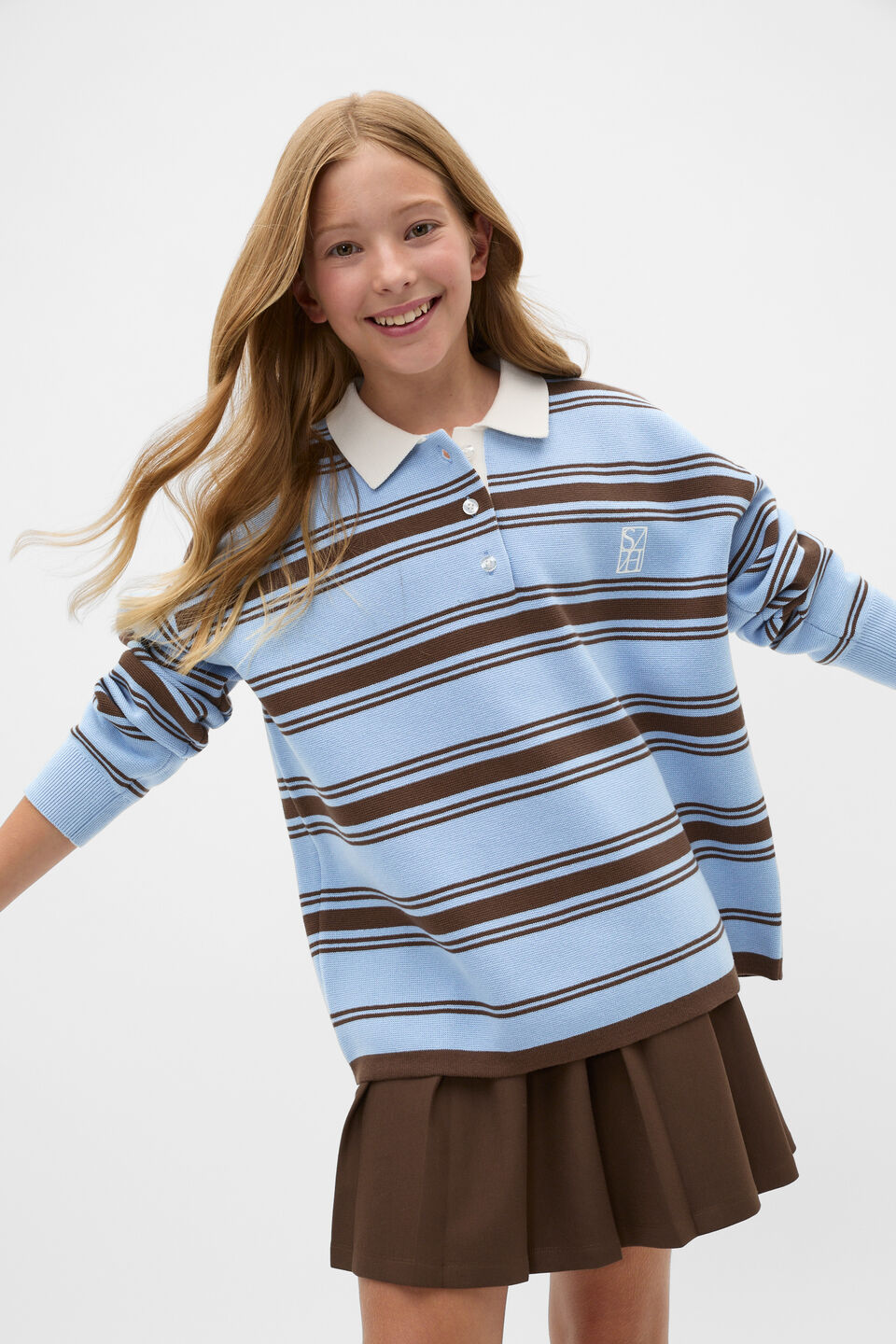 Polo Collar Knit Sweater  Cloud Blue