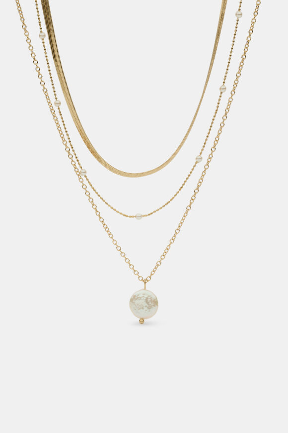Layered Delicate Pearl Necklace  Gold  hi-res
