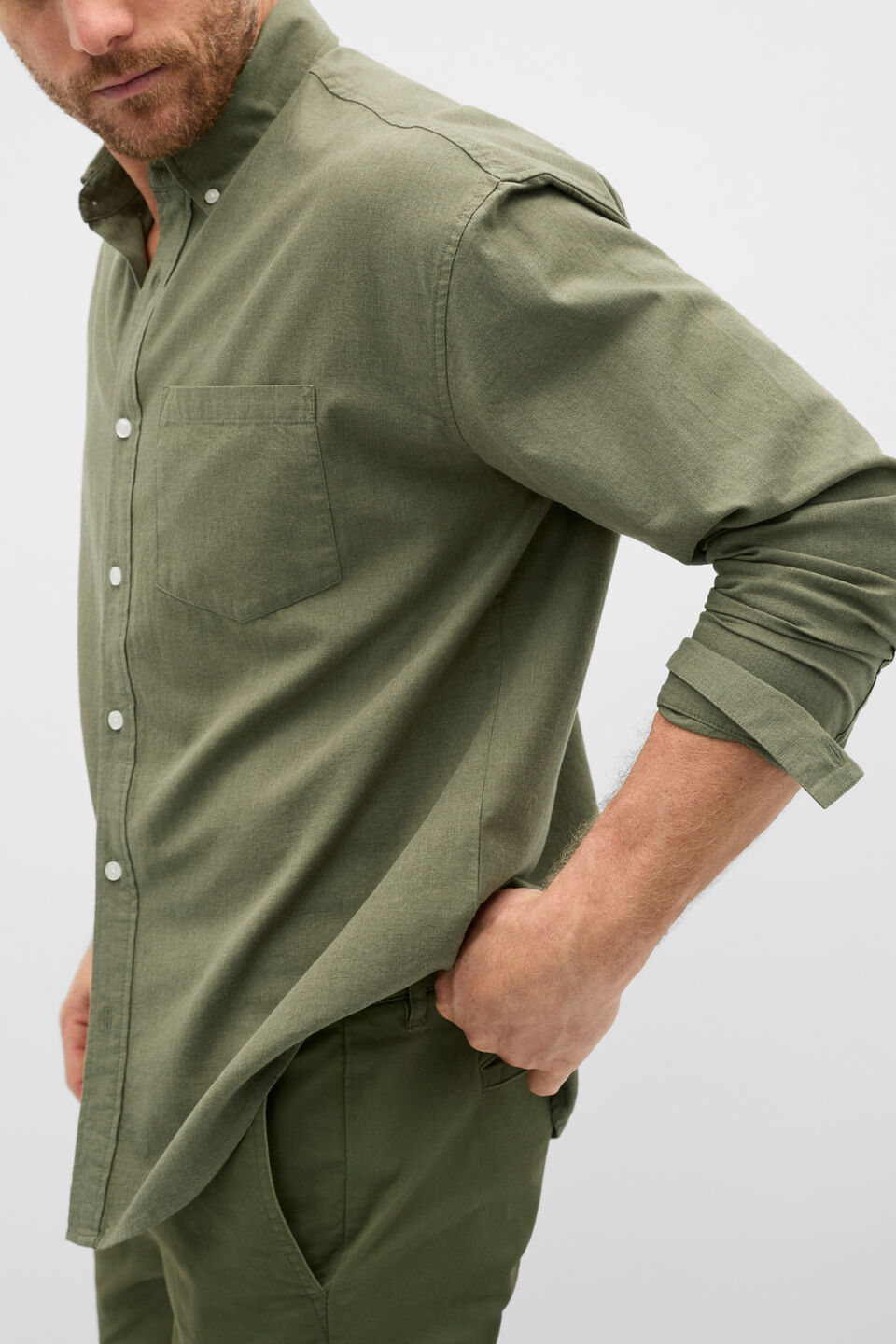 Relaxed Fit Brushed Cotton Shirt  Olive