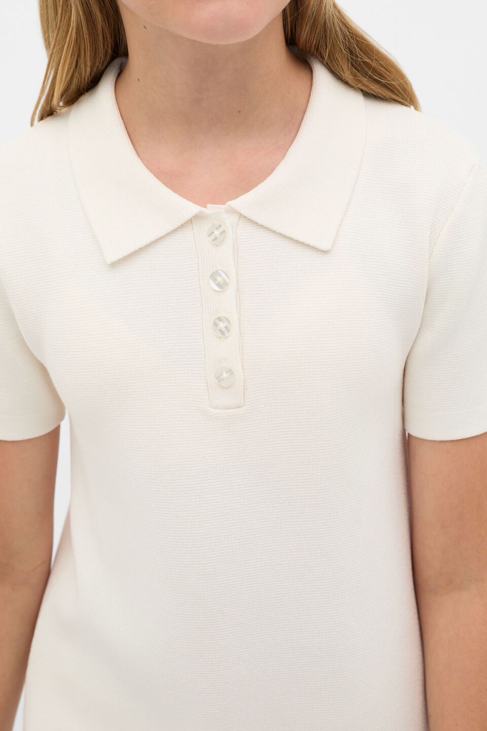 Polo Collar Knit Dress  Classic Cream