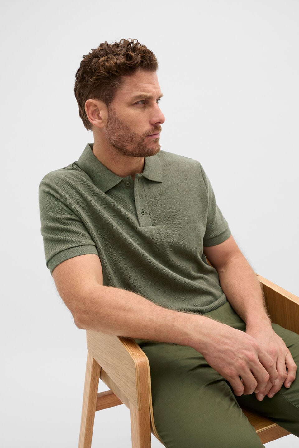 Textured Polo  Olive Multi