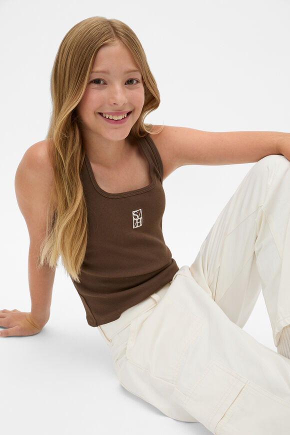 Square Neck Logo Tank  Chocolate  hi-res