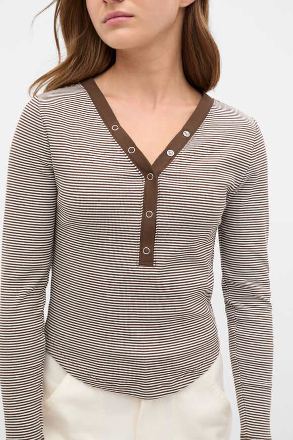 Placket Rib Stripe Tee  Chocolate  hi-res
