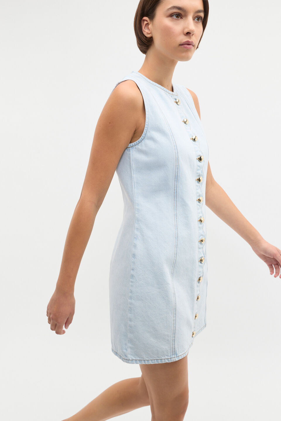 Denim Scallop Mini Dress  Cornflower Wash