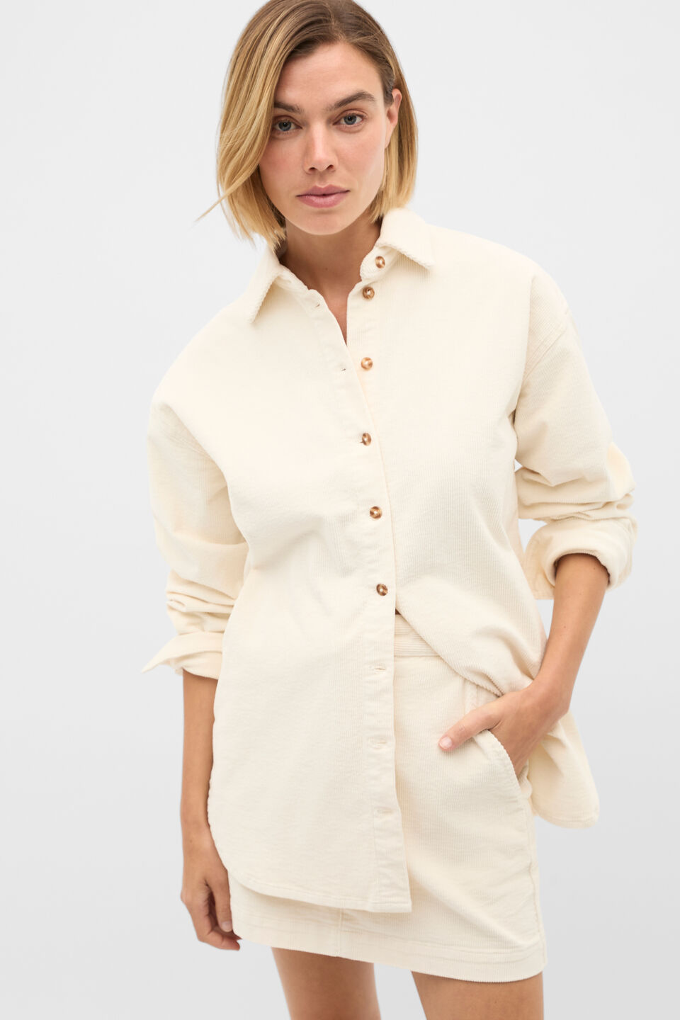 Cord Oversized Shirt  Coconut Cream