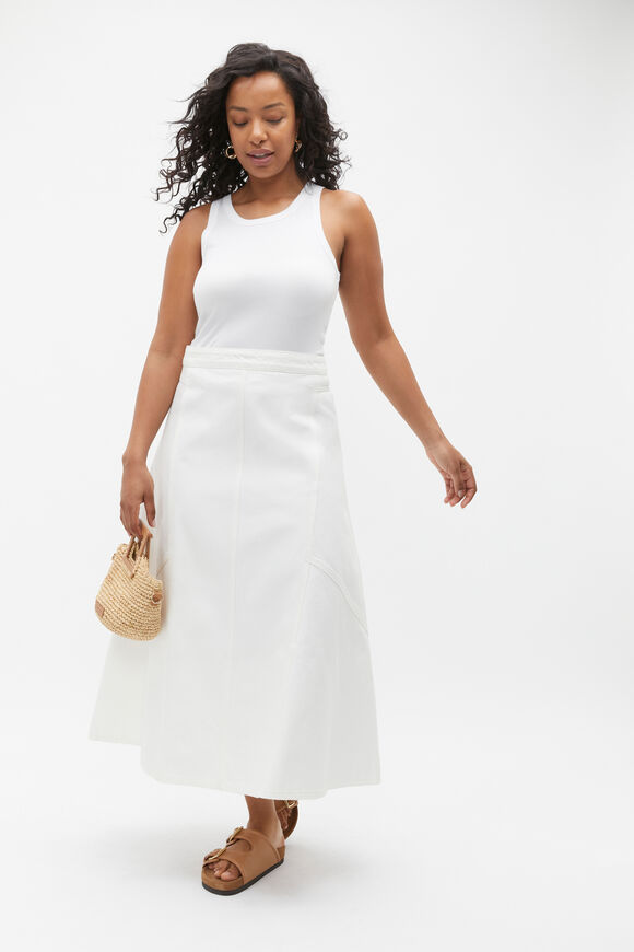 Denim Flare Midi Panel Skirt  Cloud Cream  hi-res