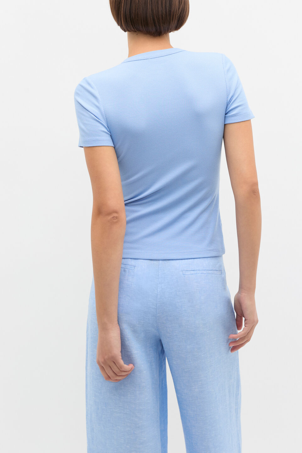 Rib Button Through Top  Cornflower Blue