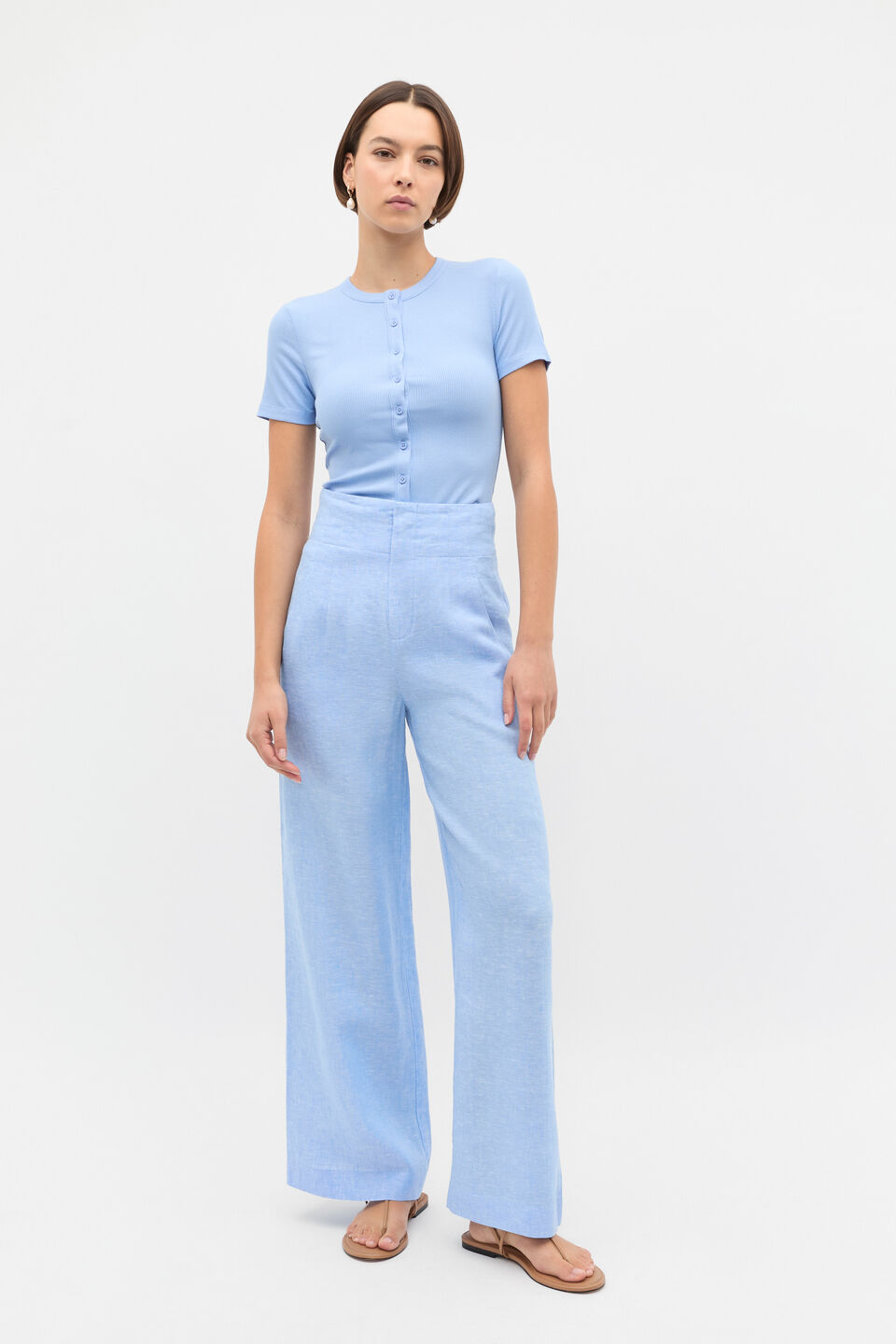 Rib Button Through Top  Cornflower Blue