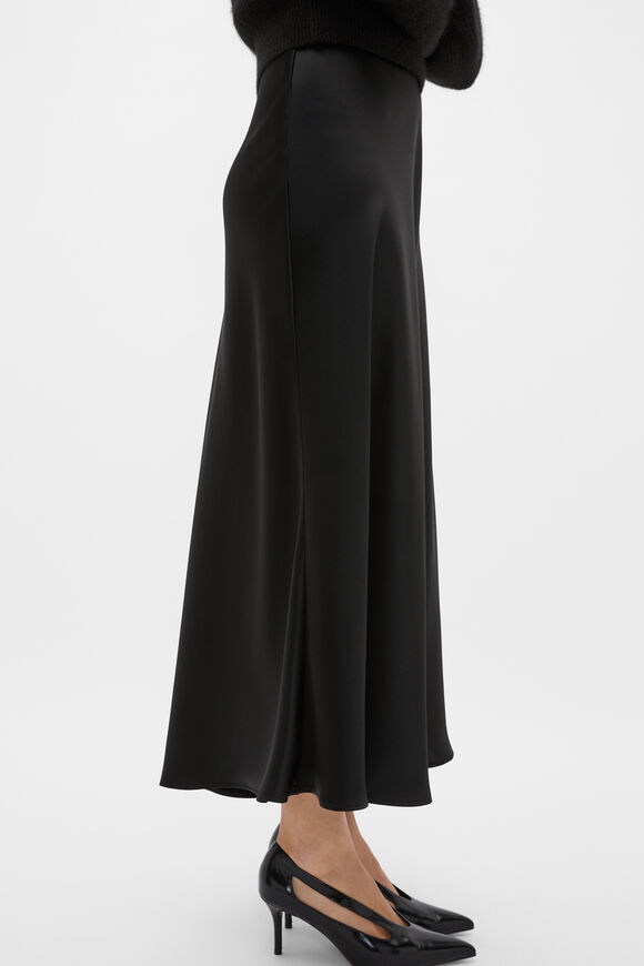 Satin Midi Skirt  Black  hi-res