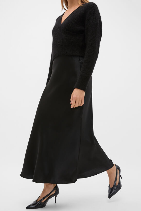 Satin Midi Skirt  Black  hi-res
