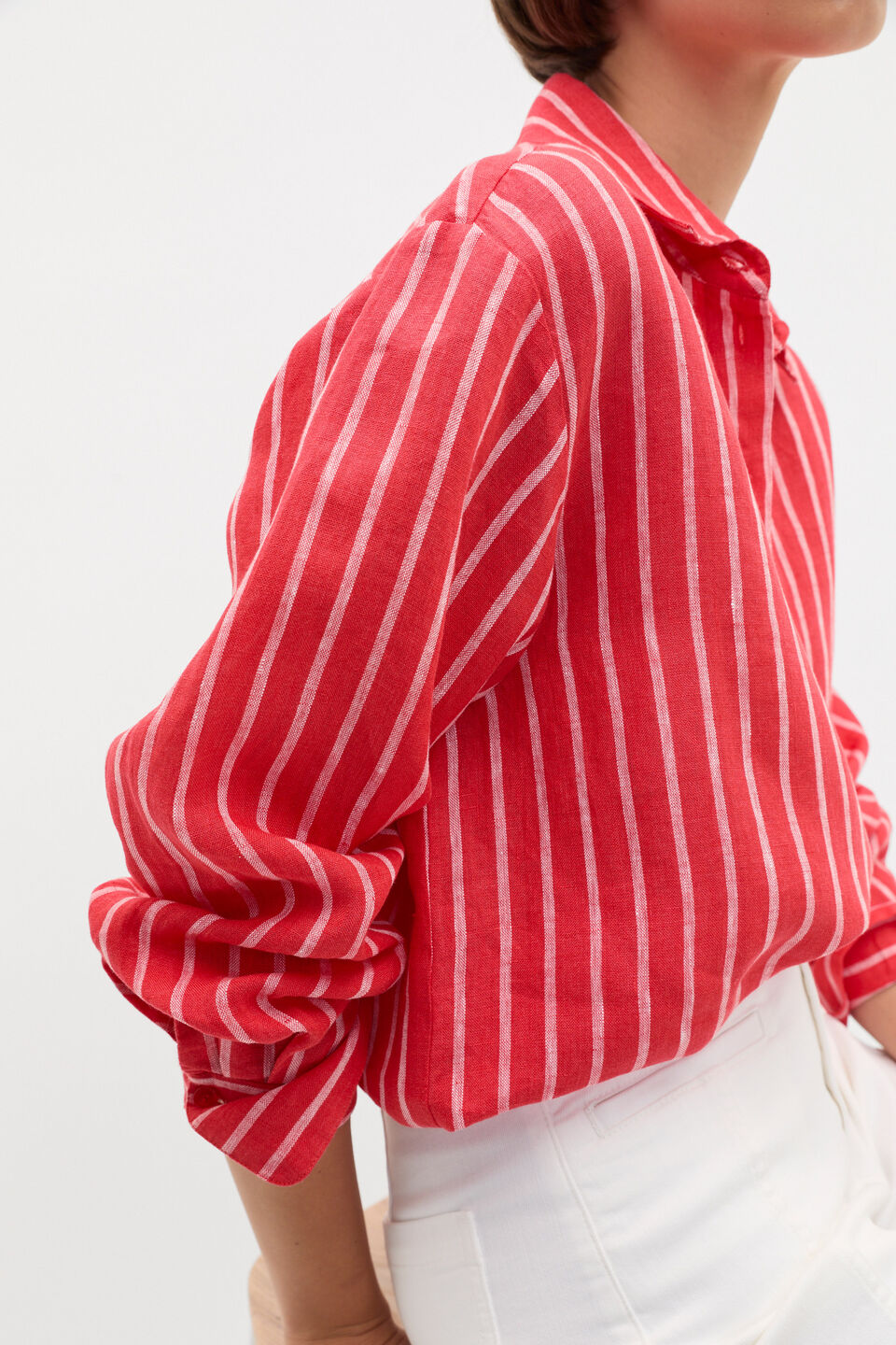 Linen Oversized Shirt  Electric Crimson Stripe