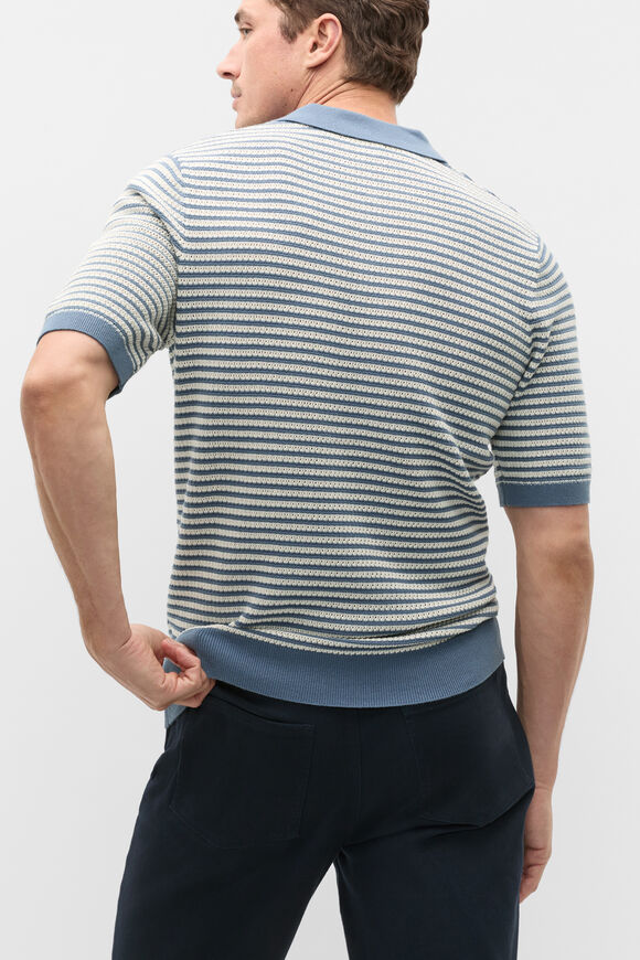 Contrast Stripe Knit Polo  Storm Blue  hi-res