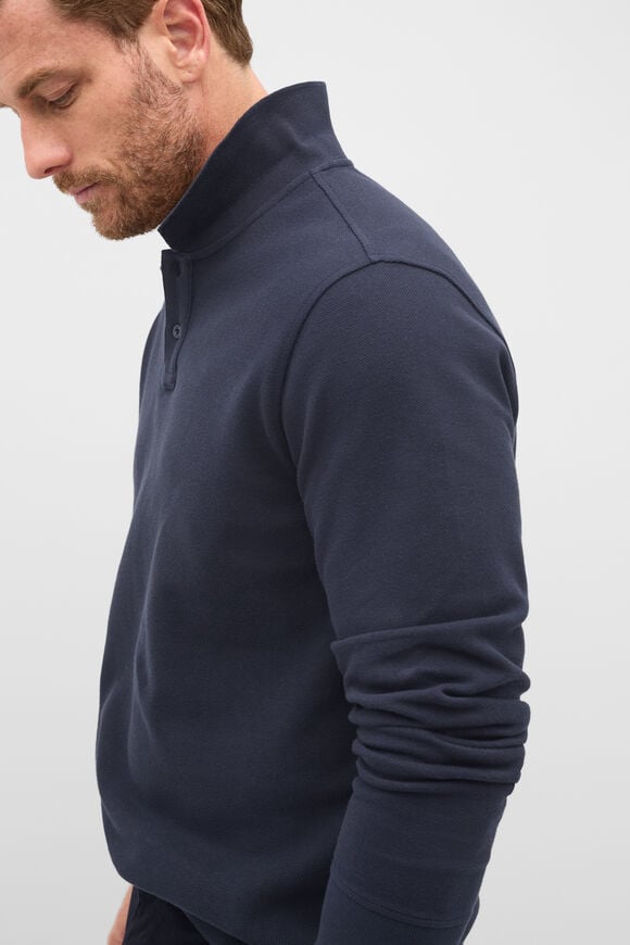 Long Sleeve Pique Polo  Midnight Blue  hi-res