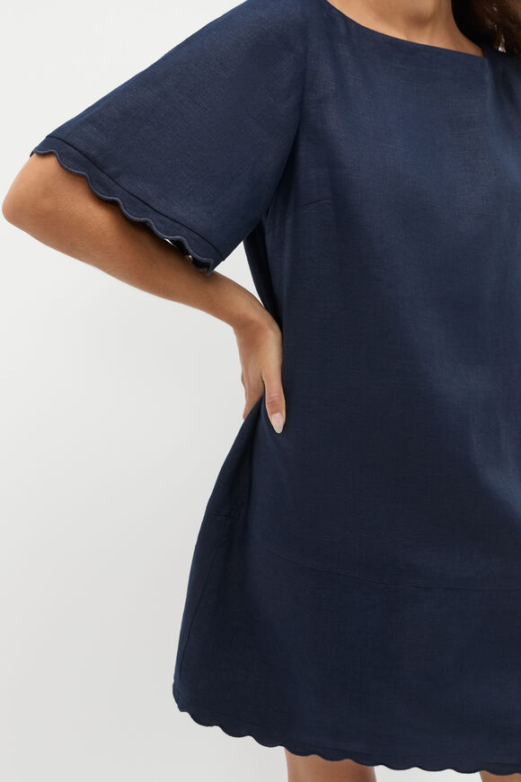 Linen Wave Scallop Mini Dress  Twilight Blue  hi-res