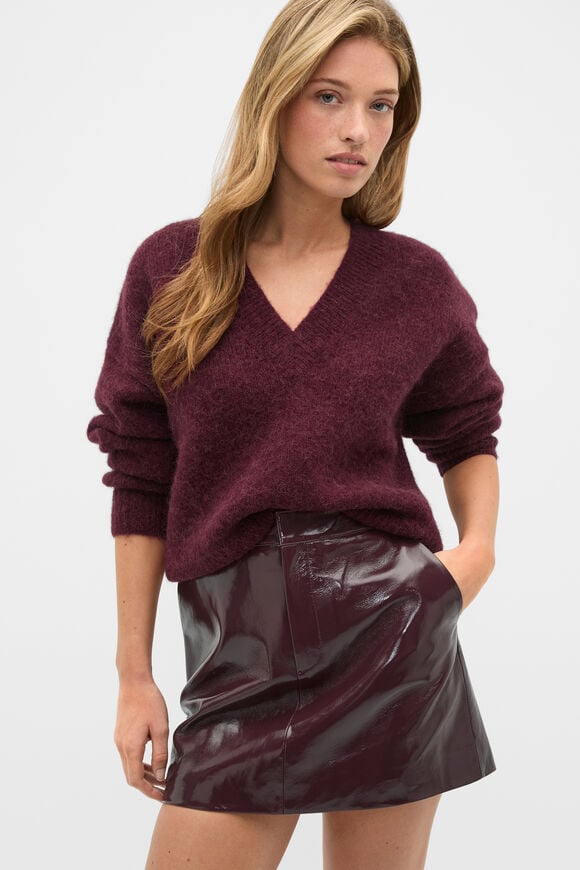  Lofty V Neck Slouch Knit  Plum Red  hi-res