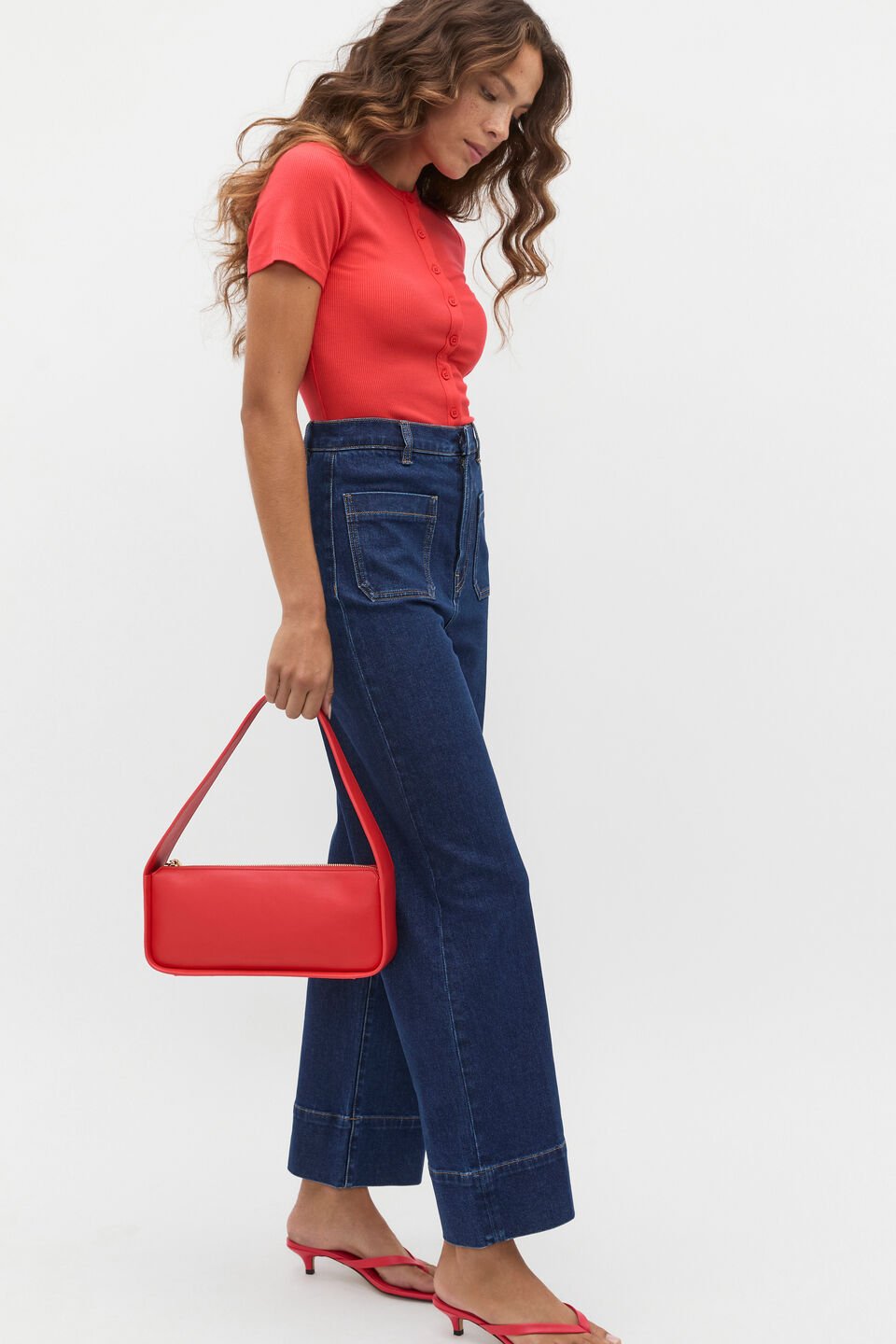 Rib Button Through Top  Electric Crimson