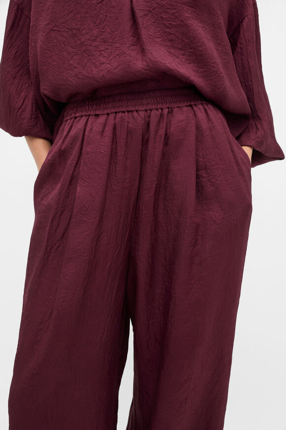 Textured Satin Gathered Pant  Plum Red  hi-res