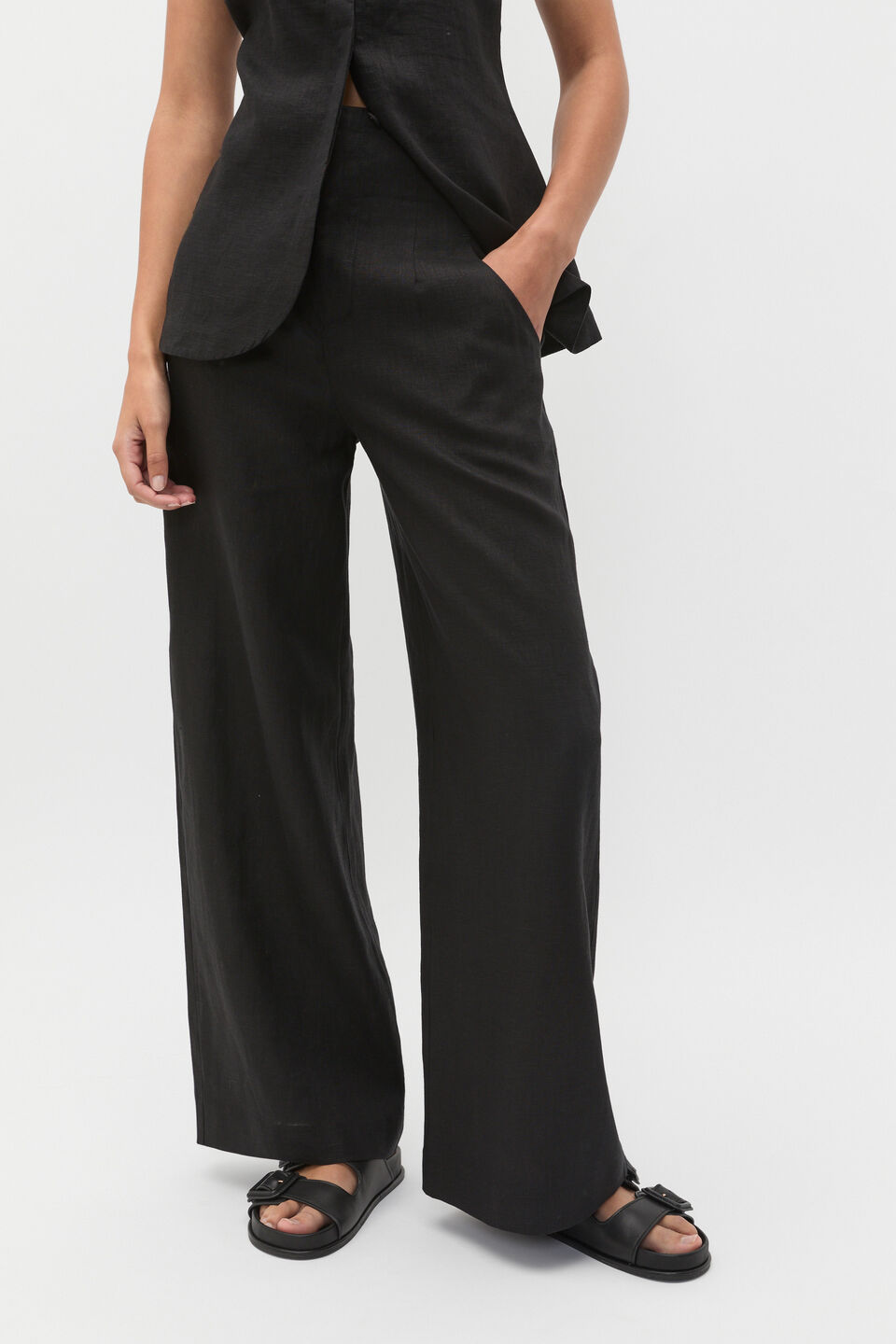 Core Linen Waisted Pant  Black