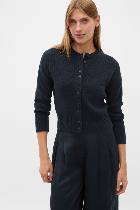 Merino Button Up Knit Cardigan  Twilight Blue  hi-res