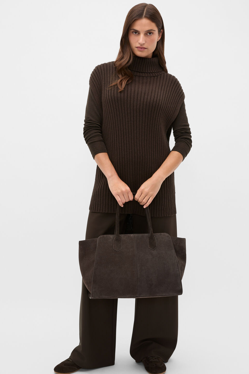 Collar Knit Poncho  Coffee Bean