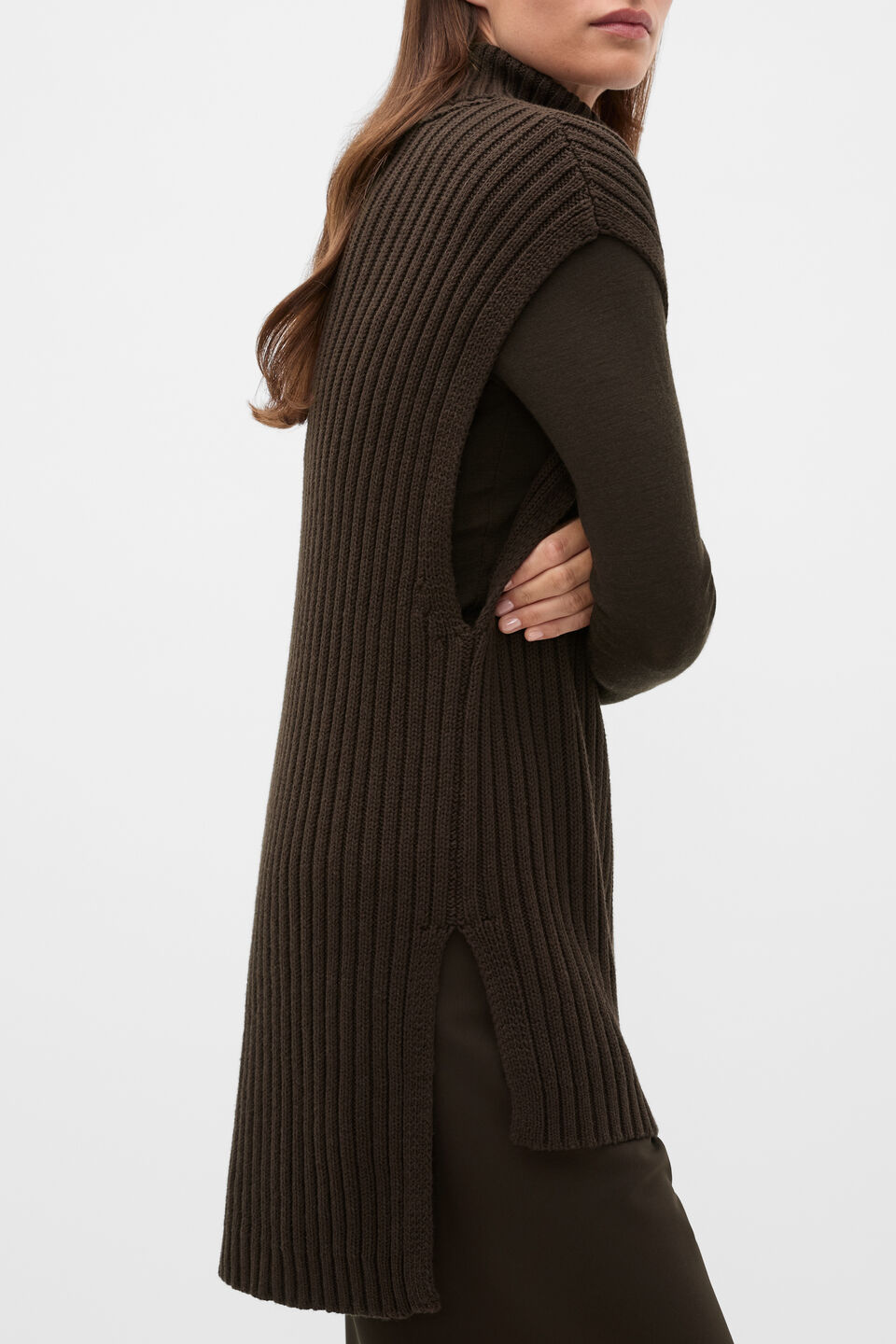 Collar Knit Poncho  Coffee Bean