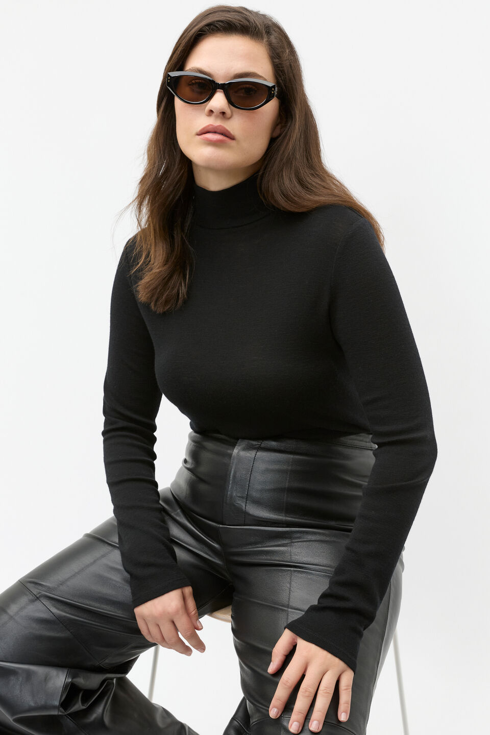 Australian Merino Mock Neck Top  Black