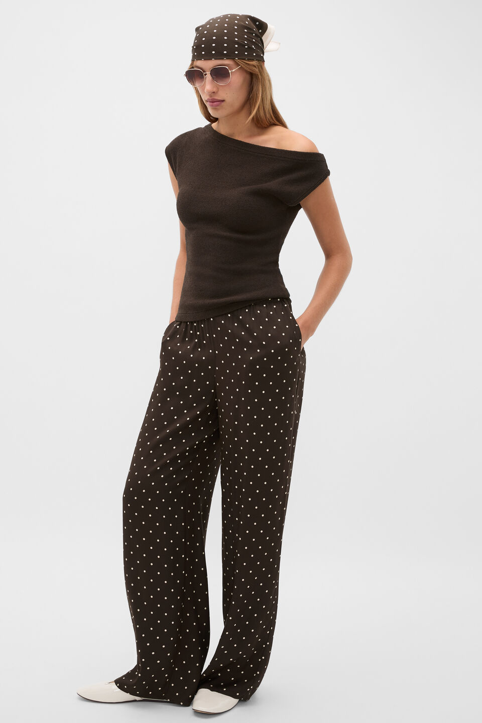 Drape Shoulder Knit  Coffee Bean