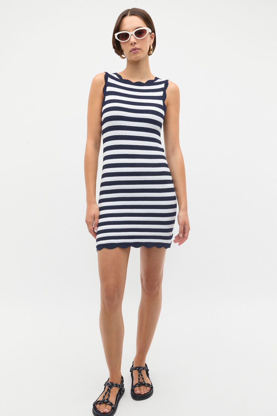 Scallop Stripe Knit Dress  Twilight Blue Stripe