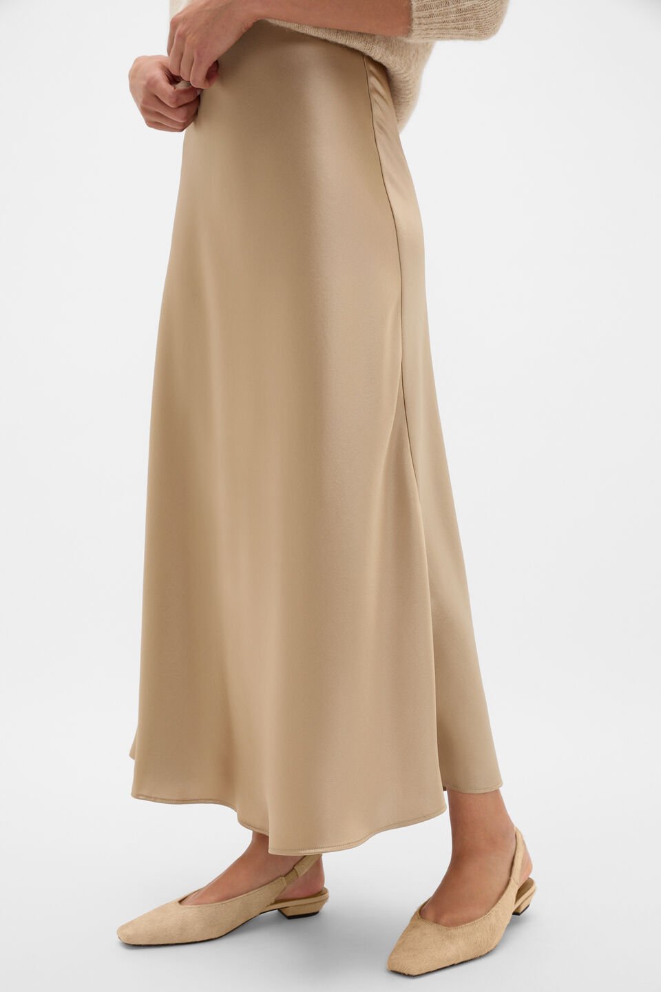 Satin Midi Skirt  Sandstone
