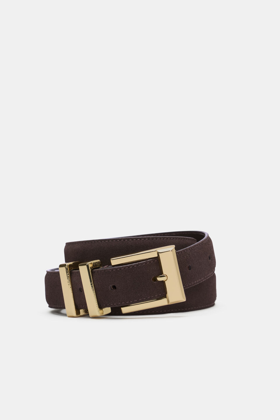 Elle Square Buckle Belt  Chocolate Suede