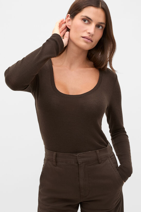 Australian Merino Scoop Neck Top  Coffee Bean  hi-res