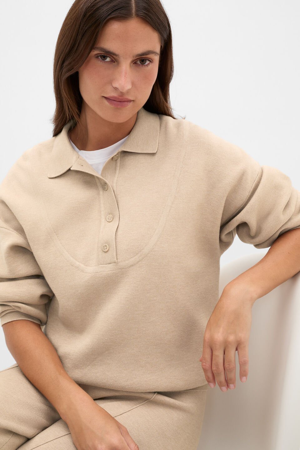 Double Knit Collared Sweater  Sandstone Marle