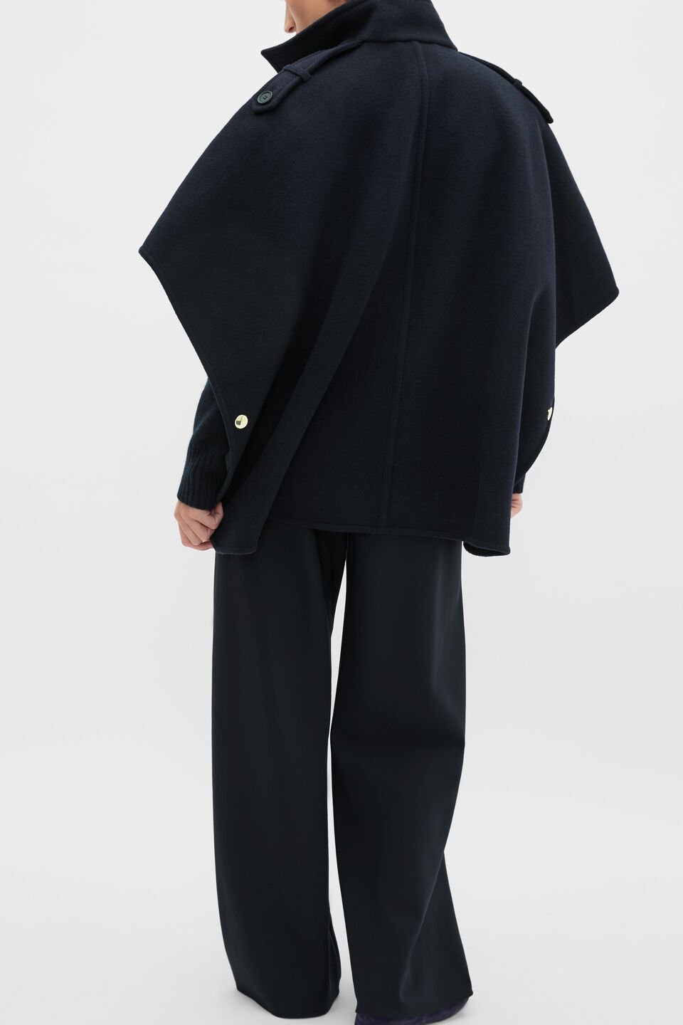 Wool Trench Cape  Twilight Blue