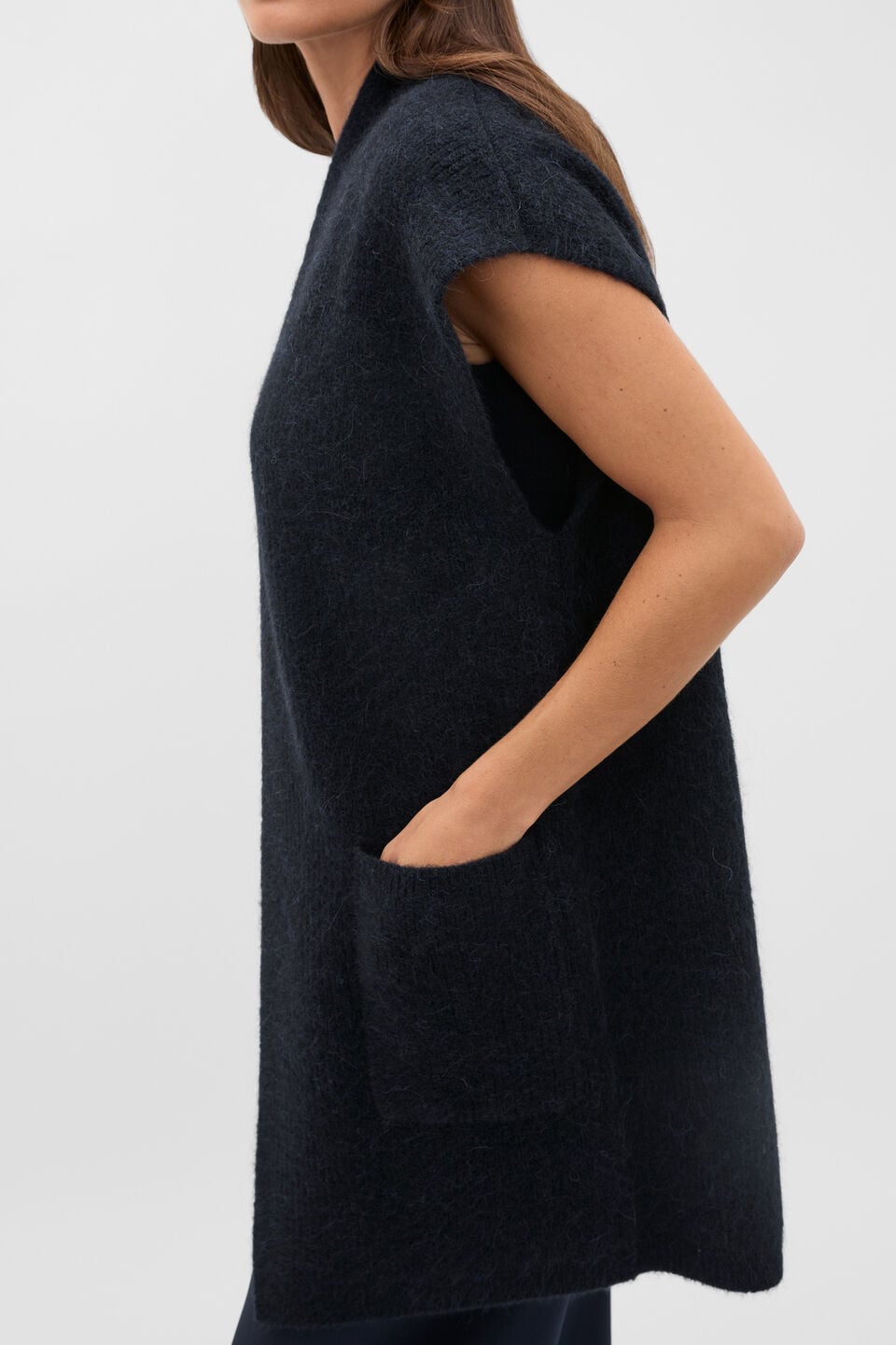 Rib Knit Mid Length Poncho  Twilight Blue