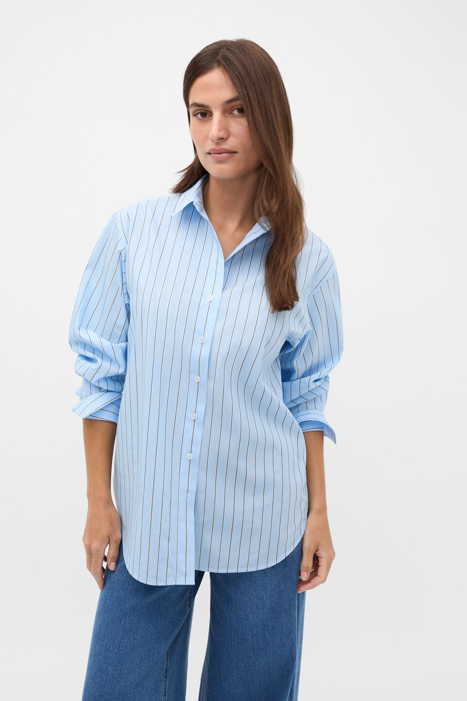 Textured Stripe Relaxed Shirt  Soft Blue Stripe