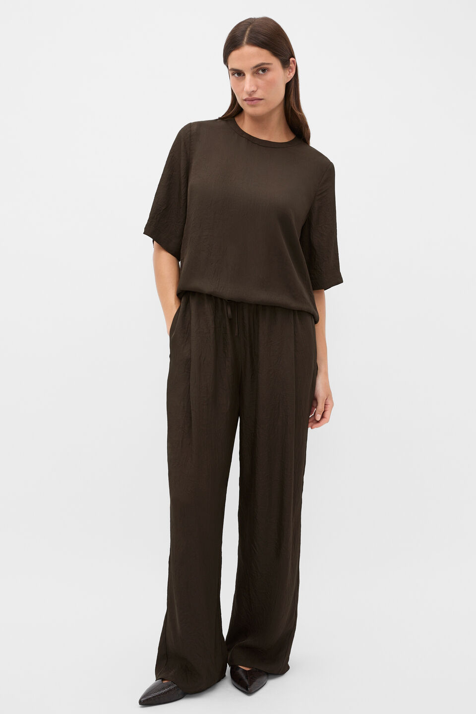 Textured Satin Oversized Tee  Coffee Bean