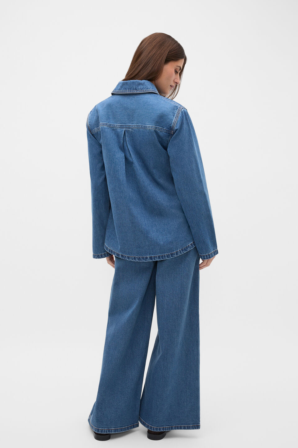 Denim Concealed Placket Shirt  Mid Indigo Denim