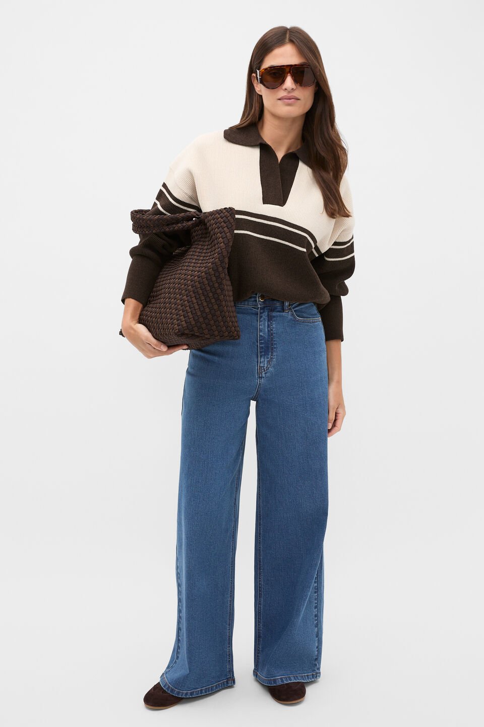 Collared Breton Stripe Knit  Coffee Bean