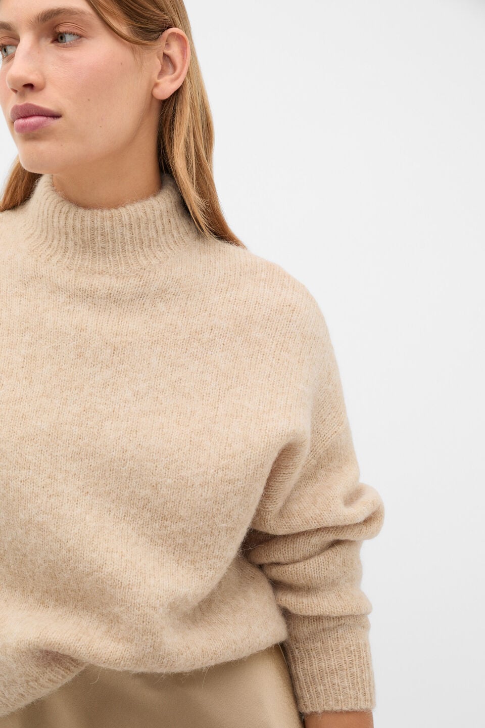 Lofty Mock Neck Knit  Sandstone Marle