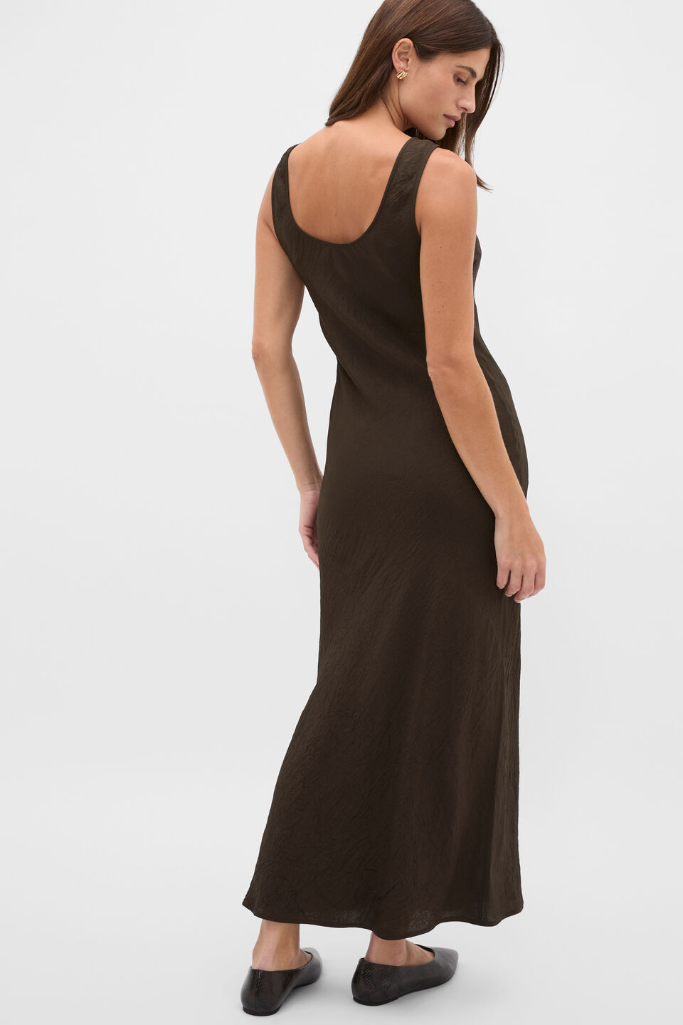 Textured Satin Slip Dress  Coffee Bean